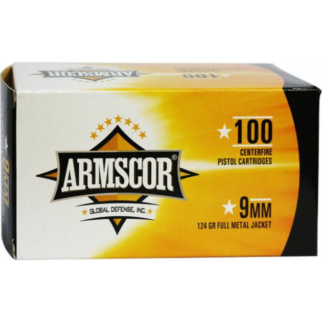 Armscor 50445 Pistol Ammo Value Pack 9mm Luger 124 gr Full Metal Jacket (FMJ) Handgun Ammo - 100 Rounds - 139919