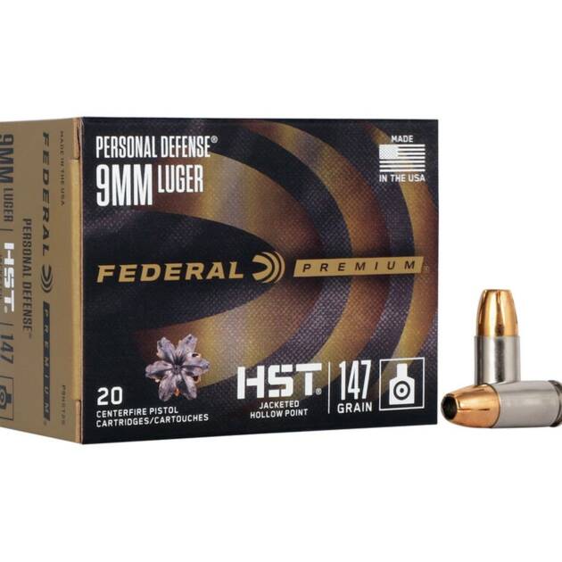 Federal Premium 9MM 147 Grain Jacketed Hollow Point Ammo Handgun Ammo - 20 Rounds - P2HST2S