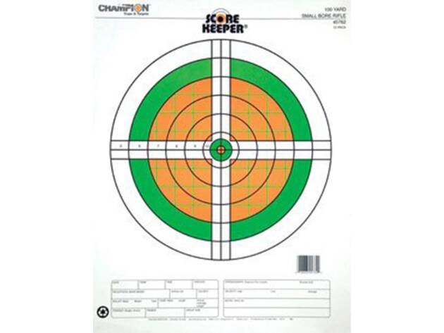Champion Targets 45762 Score Keeper Sight-In Bullseye Paper Hanging 100 yds Small Bore Rifle Fluorescent Green & Orange/White 12 PK - 147346
