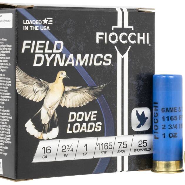 Fiocchi 16GT75 Field Dynamics Dove & Quail 16 Gauge 2.75" 1 oz 1165 fps 7.5 Shot Shotgun Ammo - 25 Rounds - 116605
