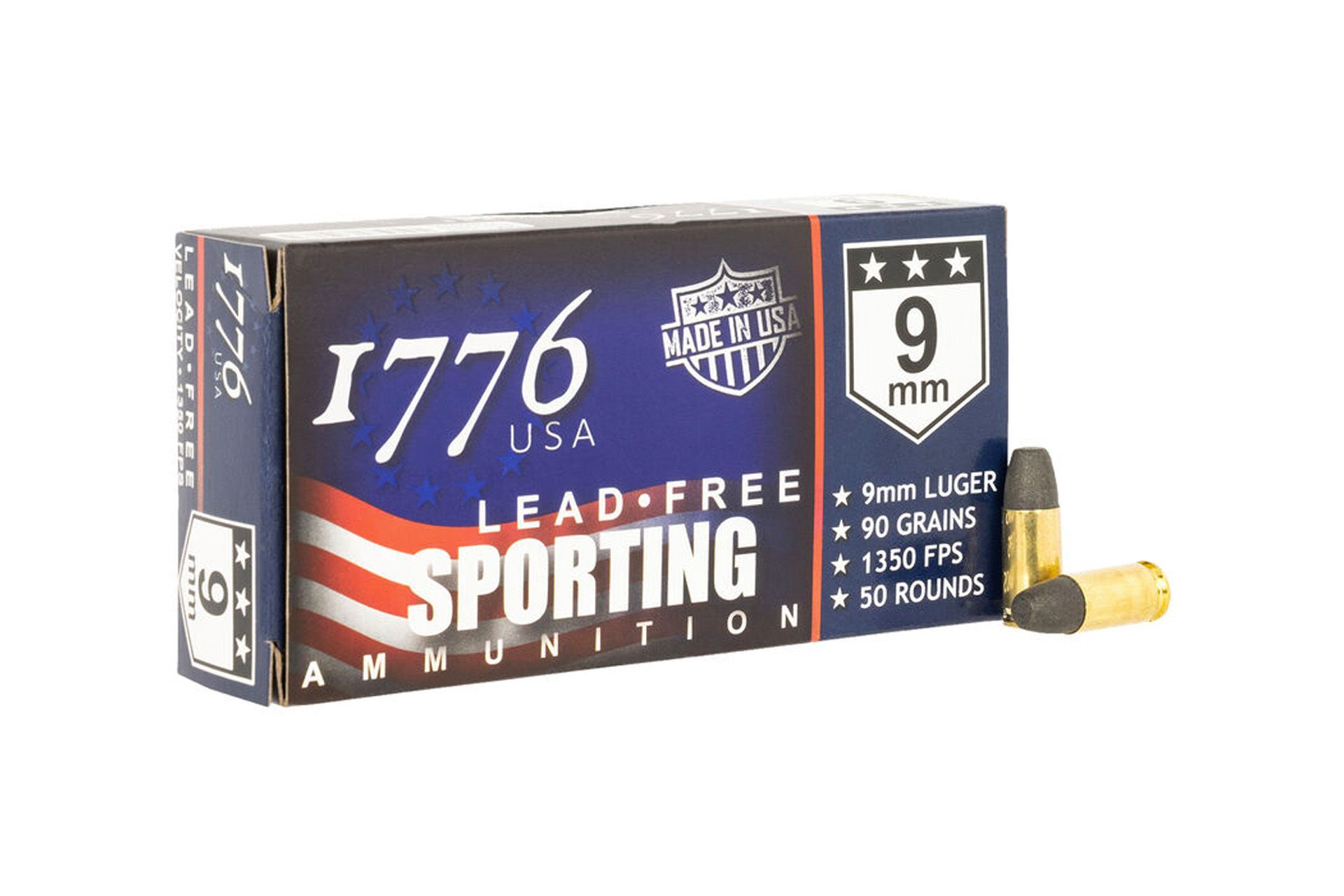1776 USA 1776009090 9mm Luger Ammo 90 Grain Lead-Free Handgun Ammo - 50 Rounds - 148355