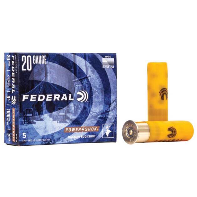 Federal Ammunition F2072B Power-Shok Magnum 20 Gauge 3" 18 Pellets 1 1/4 oz 2 Buck Shot Shotgun Ammo - 5 Rounds - 65656