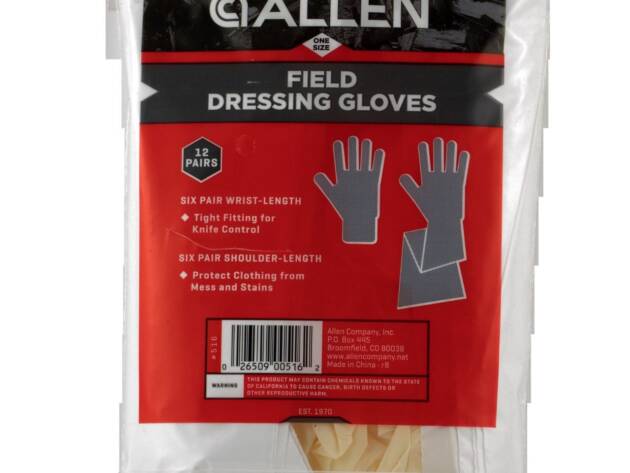 Allen 516 Field Dressing Gloves Clear Shoulder/Wrist Latex OSFA 6 Pair of each - 59249