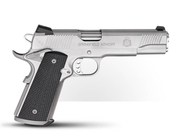Springfield PC9107LCA18 1911 TRP *CA Compliant 5" 45 ACP 7+1Rd SS Serrated Steel Slide SS Frame w/Beavertail Black G10 Grip Right Hand - PC9107LCA18