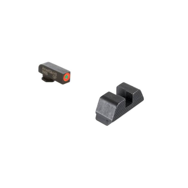 AmeriGlo Protector Night Sight Set, For Glock 17/19/22/23/24/26/27/33/34/35/37/38/39, Green Tritium Orange Outline Front, Black Serrated Rear - GL-433