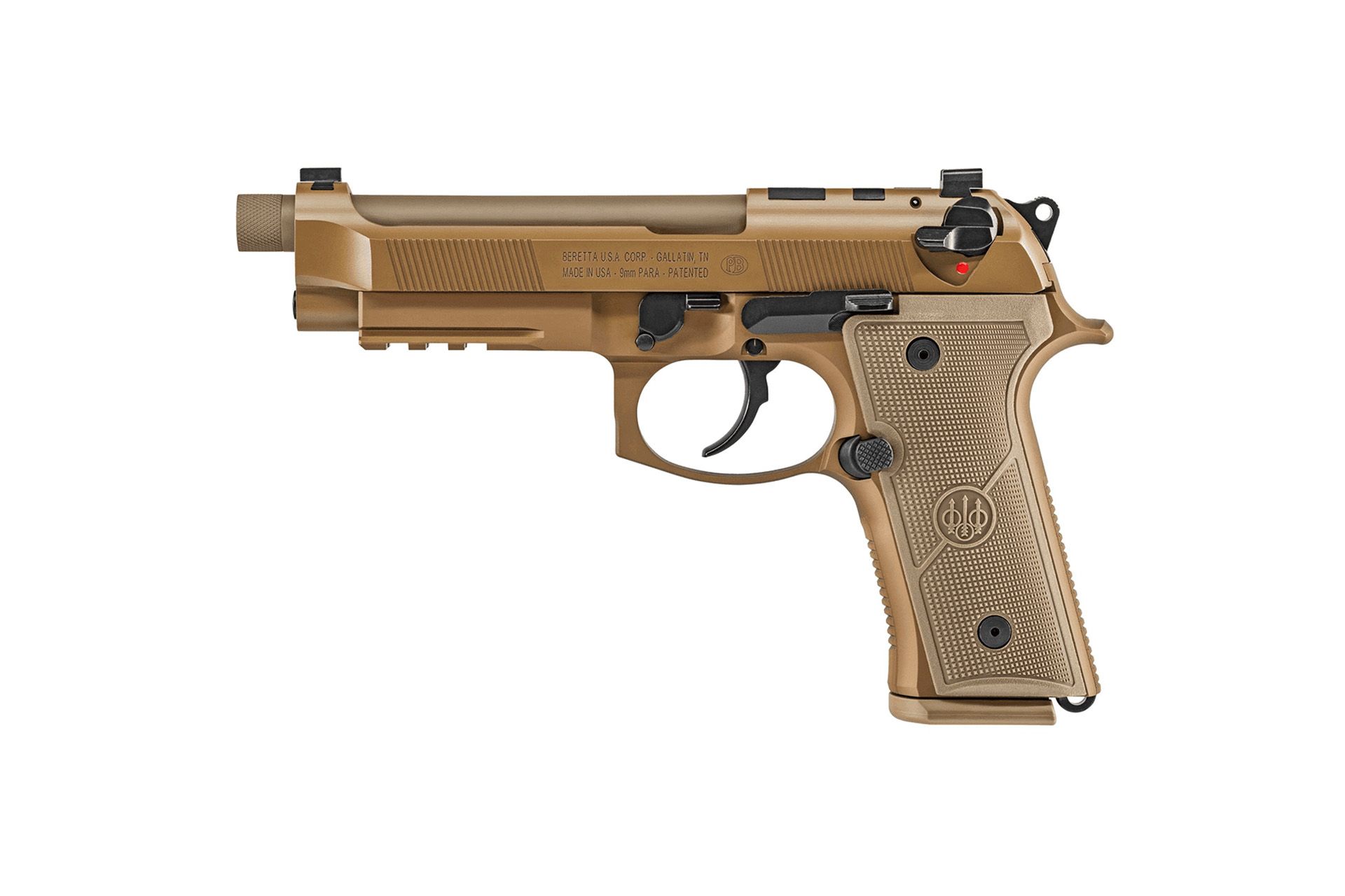 Beretta M9A4 Full Size Ambi 5.1" 9mm Luger 18+1, Optic Ready/Serrated Slide w/Beavertail & Picatinny Rail w/FDE Textured Poly Grip, FDE - JS92M9A4GM - Image 3