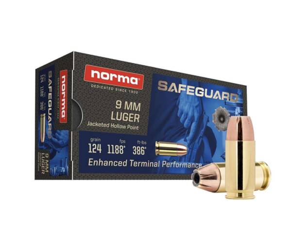 Norma Safeguard 9mm 124 Grain Jacketed Hollow Point Handgun Ammo - 50 round box - 801907288