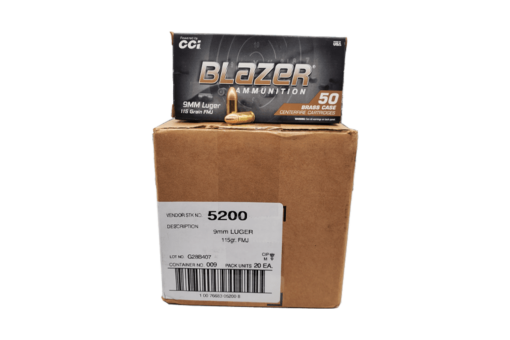 CCI 5200 Blazer Brass 9mm 115 GR FMJ Handgun Ammo - 1000 Round Case - 5200