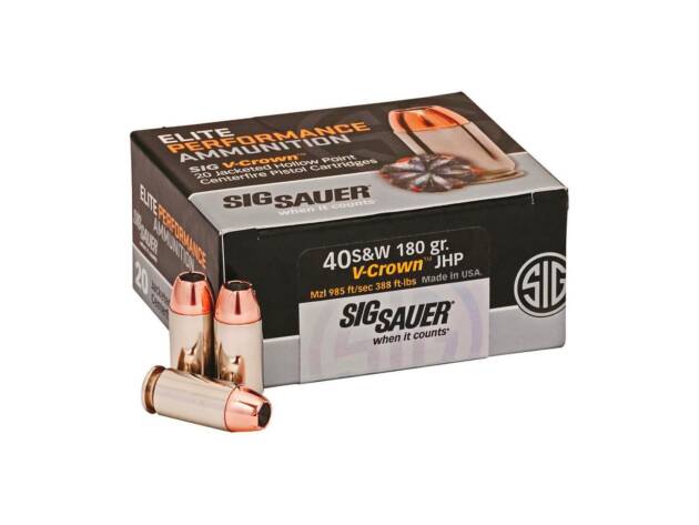SIG Sauer Elite 40 S&W Luger V-Crown JHP 180 Grain Ammo Handgun Ammo - 20 Rounds - E40SW2-20