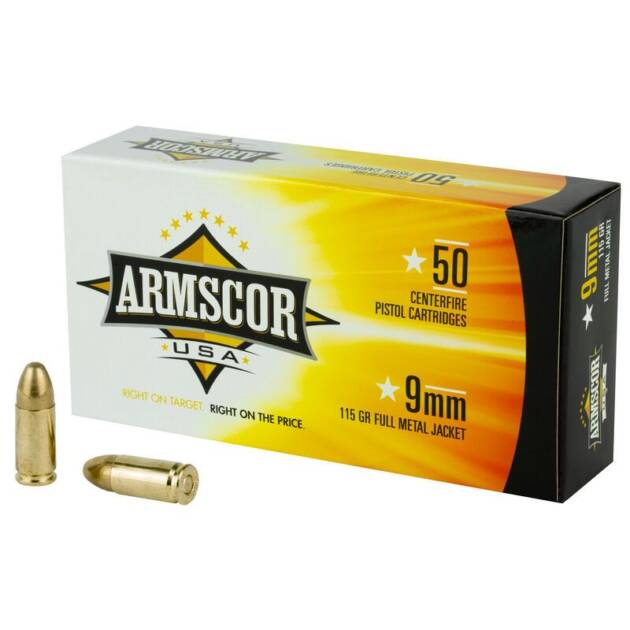 Armscor 9mm 115gr Full Metal Jacket Handgun Ammo - 50 Rounds - F AC 9-2N