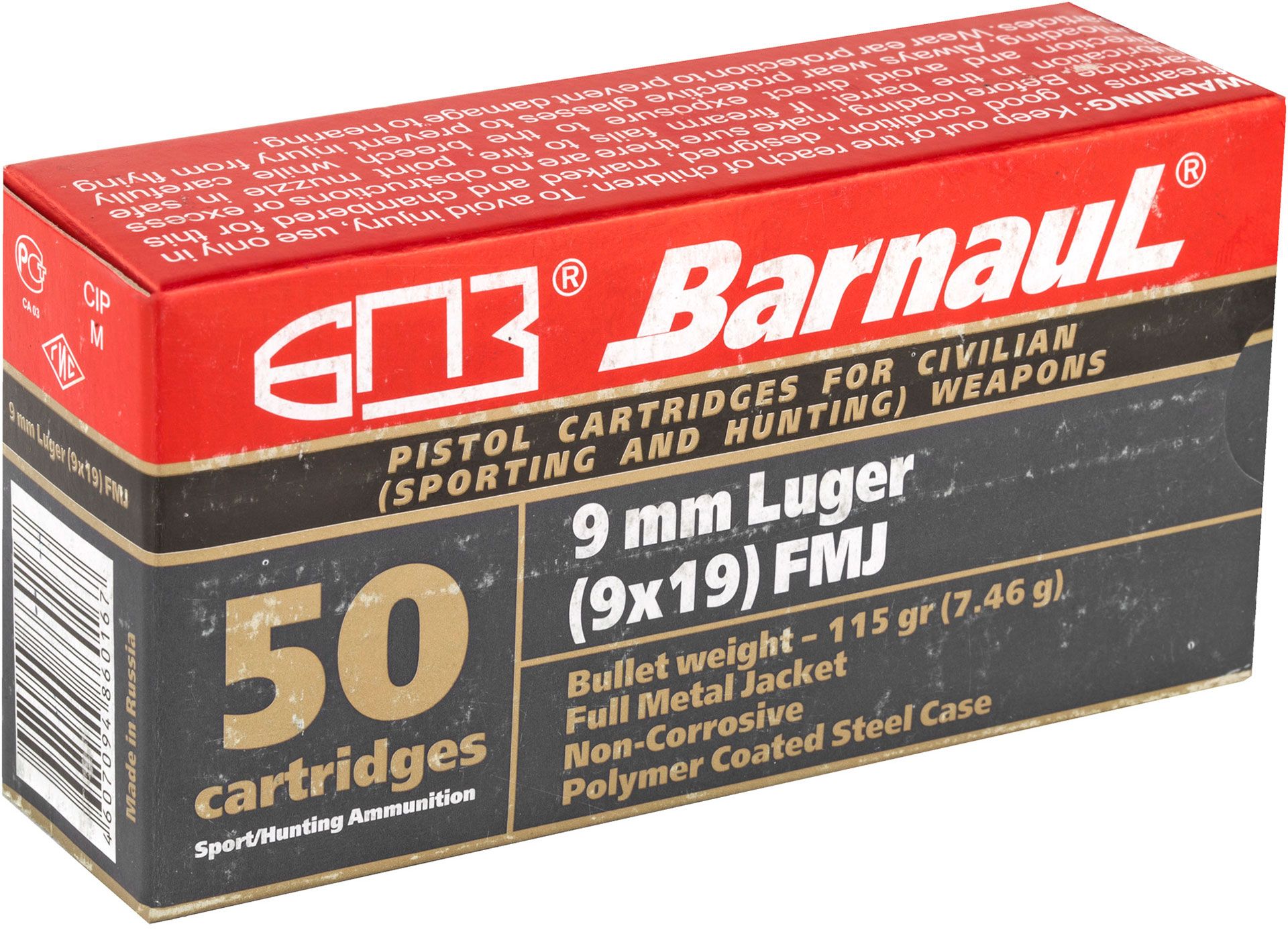 Barnaul Ammunition 9MM 115Gr Full Metal Jacket Steel Polycoated Case Handgun Ammo - 50 Rounds - MKSBRN9MMLUGERFMJ115 - Image 3