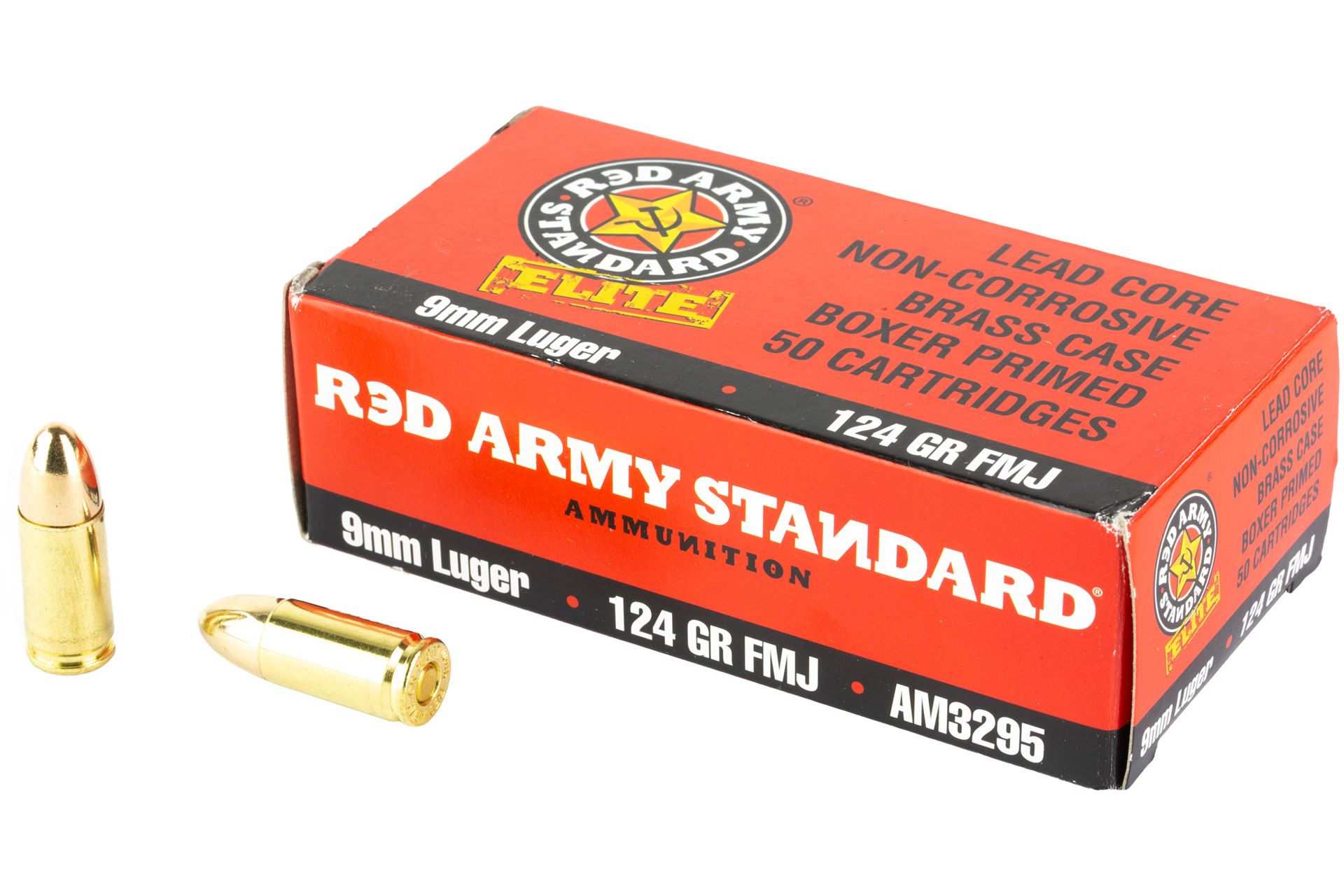 Century Arms Red Army Standard Elite 9MM 124Gr Full Metal Jacket Handgun Ammo - 50 Rounds - CARASAM3295