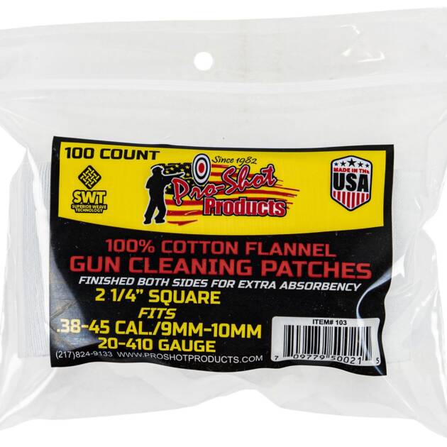 Cotton Flannel Patches - .270-.38 Caliber 100 Count - PRO103