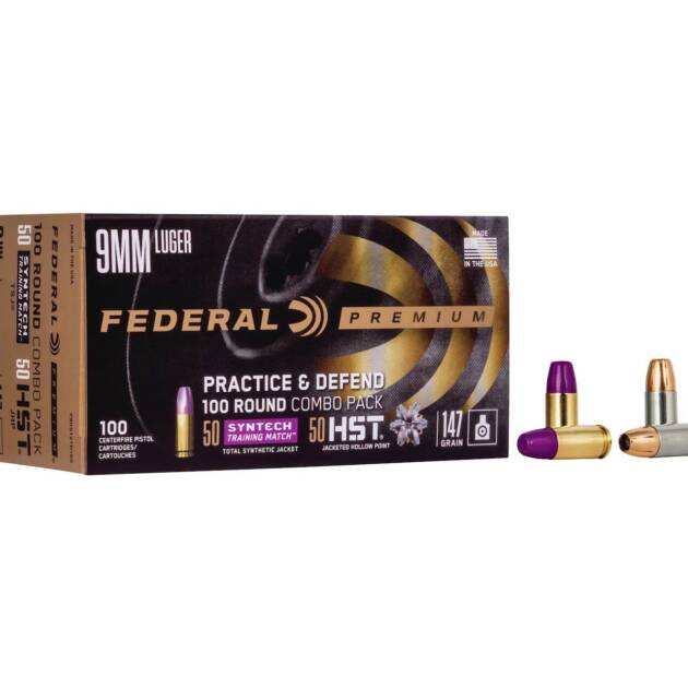 Federal Ammunition Practice & Defend 9mm 147 Grain JHP & STM Ammo Handgun Ammo - 100 Rounds - P9HST2TM100