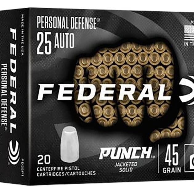 Federal PD25P1 Punch Personal Defense 162262 25ACP 45gr Hollow Point 20 Per Box - 162262