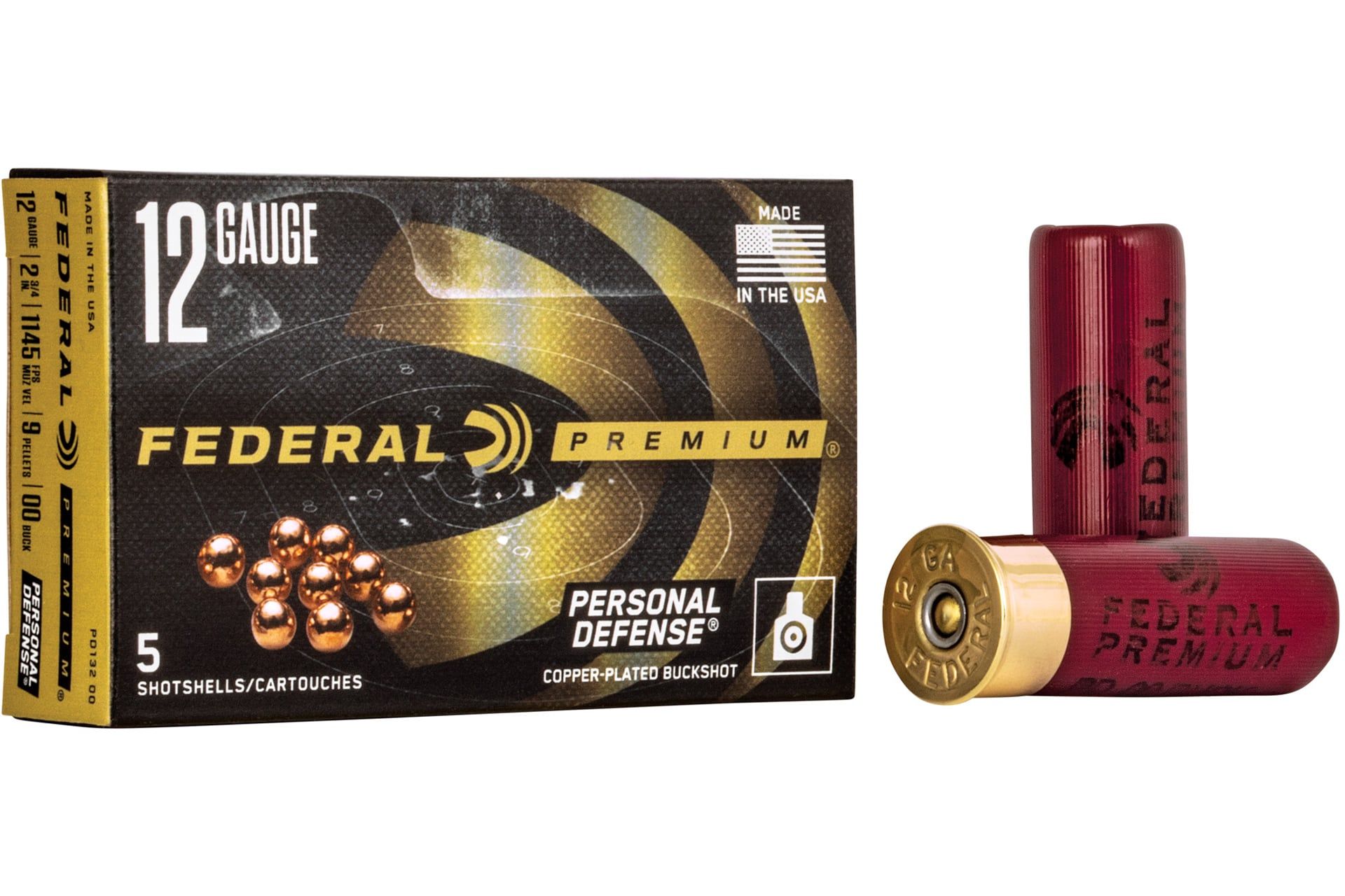 Federal Personal Defense 12 Gauge 2.75 00 Buck Buckshot 9 Pellets Shotgun Ammo - 5 Rounds - PD13200