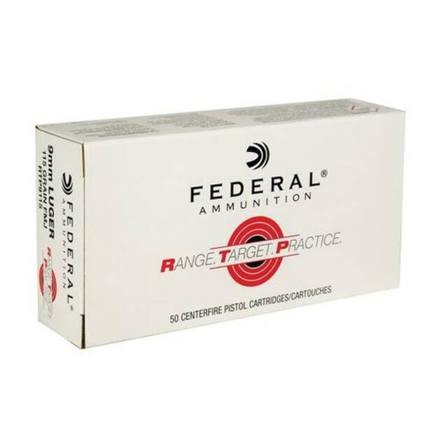 Federal RTP9115 Range and Target 9mm Luger 115 gr Full Metal Jacket (FMJ) Handgun Ammo - 50 Rounds - 104335