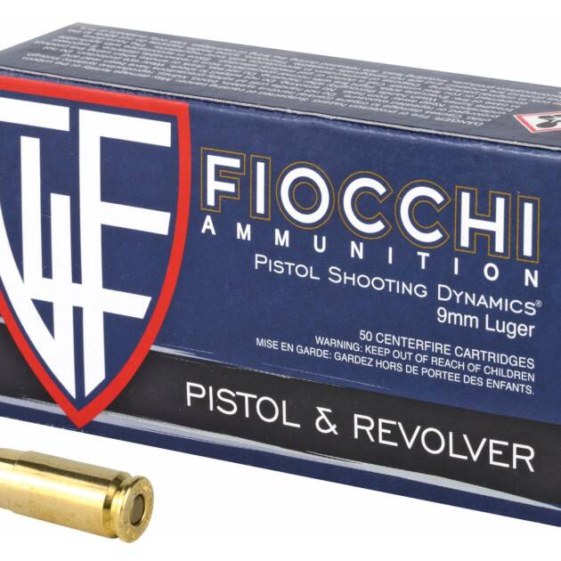Fiocchi 9APB Training Dynamics 9mm Luger 124 gr Full Metal Jacket (FMJ) Handgun Ammo - 50 Rounds - 9APB