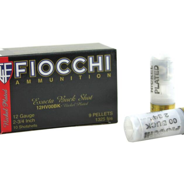 Fiocchi 12HV00BK Nickel-Plated Buckshot 12 ga 2 3/4 MAX 9 plts #00 Shotgun Ammo - 10 Rounds - 12HV00BK