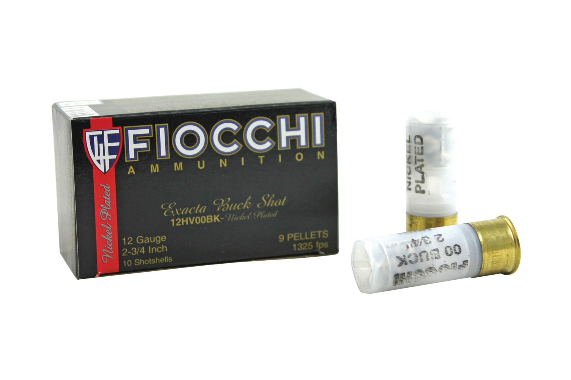 Fiocchi 12HV00BK Nickel-Plated Buckshot 12 ga 2 3/4 MAX 9 plts #00 Shotgun Ammo - 10 Rounds - 12HV00BK