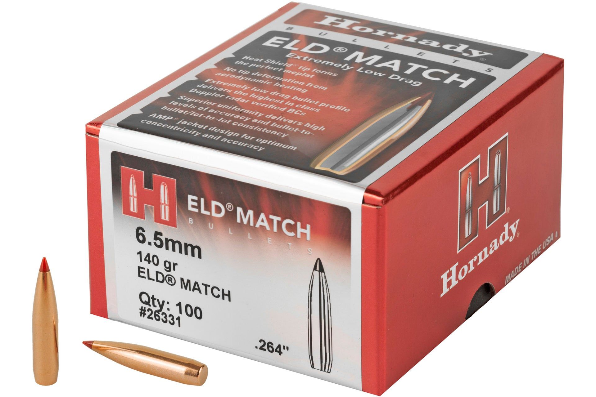 Hornady ELD-M .264 Diameter 6.5MM 140 Grain Ballistic Tip, 100 Count - HRB26331