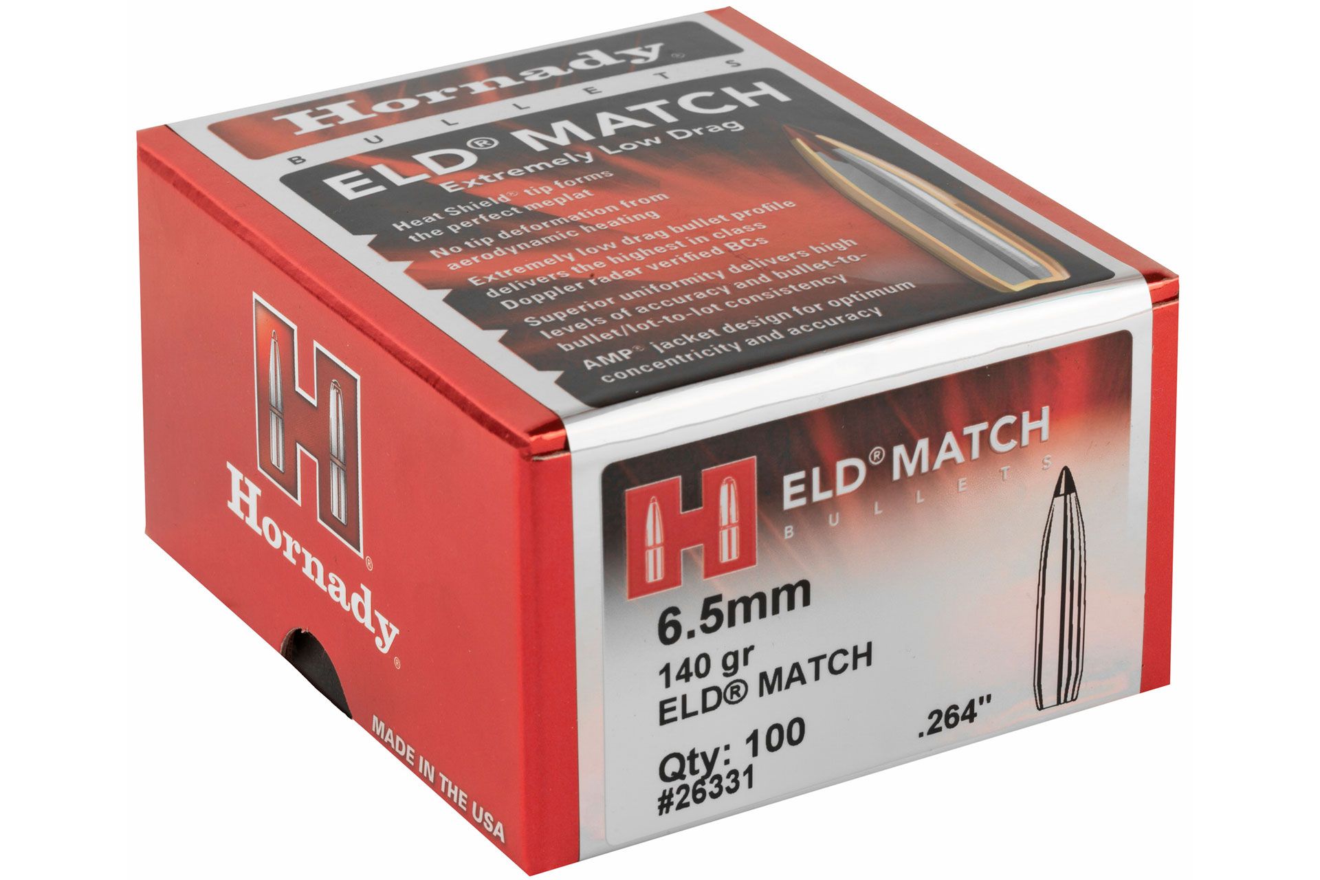 Hornady ELD-M .264 Diameter 6.5MM 140 Grain Ballistic Tip, 100 Count - HRB26331 - Image 3