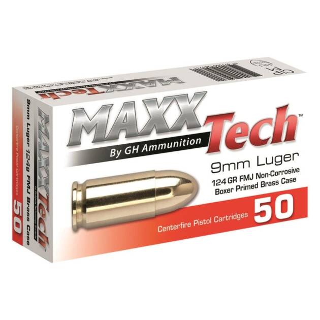 MaxxTech 9mm Ammunition PTG912B 124 Grain Full Metal Jacket Handgun Ammo - 50 Rounds - 3.88E+12