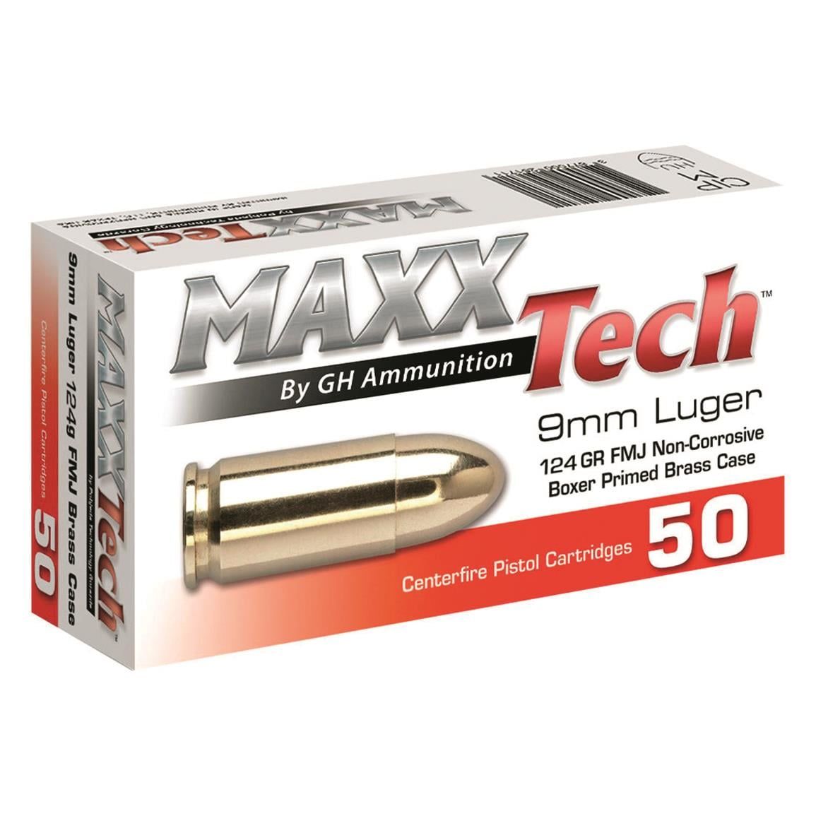 MaxxTech 9mm Ammunition PTG912B 124 Grain Full Metal Jacket Handgun Ammo - 50 Rounds - 3.88E+12