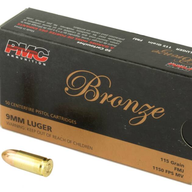PMC BRONZE 9MM 115 GRAIN FULL METAL JACKET Handgun Ammo - 50 Rounds - 7.42E+11