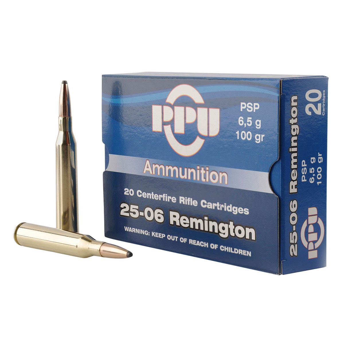 PPU PP2506P Standard Rifle 25-06 Rem 100 gr 3230 fps Pointed Soft Point (PSP) Rifle Ammo - 20 Rounds - 56546