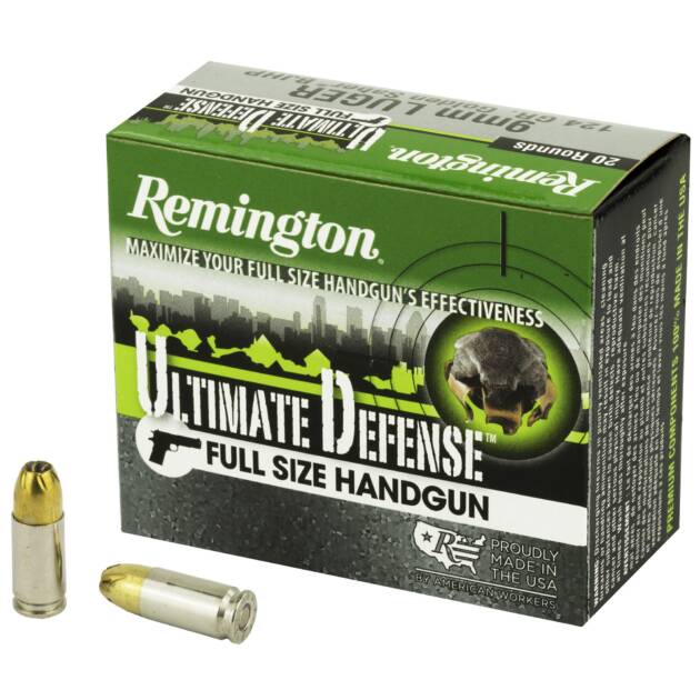 Remington Ultimate Defense 9MM 124 Grain Brass Jacketed Hollow Point Handgun Ammo - 20 Rounds - REM28935