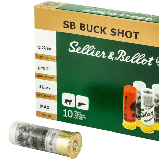 Sellier & Bellot SB12BSH Shotgun 12 Gauge 2.75 21 Pellets 4 Buck Shot Shotgun Ammo - 10 Rounds - SB12BSH