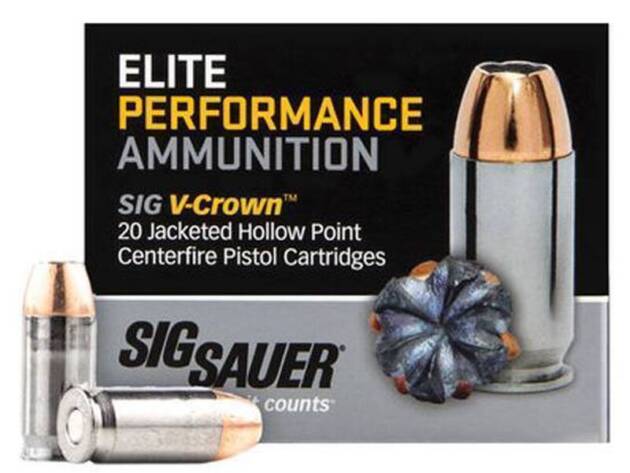 Sig Sauer E10MM120 Elite V-Crown 10mm Auto 180 gr Jacketed Hollow Point (JHP) Handgun Ammo - 20 Rounds - E10MM1-20