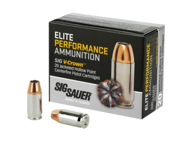 Sig Sauer E380A1-20 Elite Performance V-Crown Ammunition 380ACP 90 Grain Jacketed Hollow Point Handgun Ammo - 200 Rounds - E380A1-20