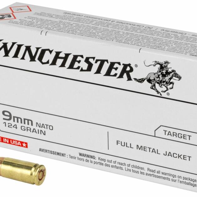 Winchester Ammo Q4318 USA 9mm NATO 124 gr Full Metal Jacket (FMJ) Handgun Ammo - 50 Rounds - Q4318