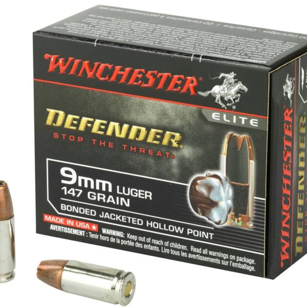 Winchester Ammo S9MMPDB1 PDX1 Defender 9mm Luger 147 gr Bonded Jacket Hollow Point Handgun Ammo - 20 Rounds - 57959