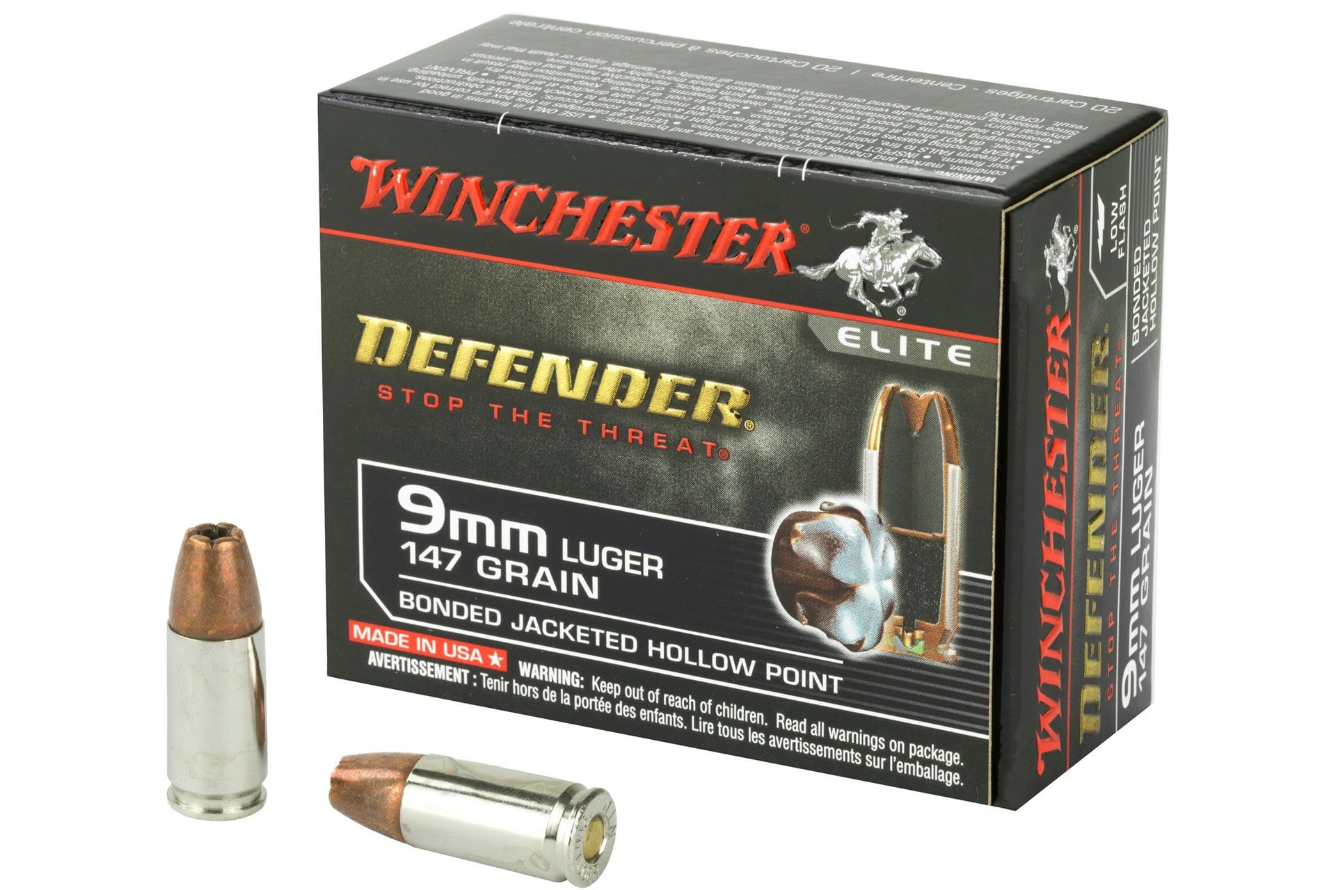 Winchester Ammo S9MMPDB1 PDX1 Defender 9mm Luger 147 gr Bonded Jacket Hollow Point Handgun Ammo - 20 Rounds - 57959