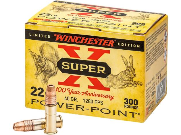 Winchester Ammo X22LRPP100 Super X 100th Anniversary 22 LR 40 gr Power-Point (PP) Rimfire Ammo - 300 Rounds - X22LRPP100