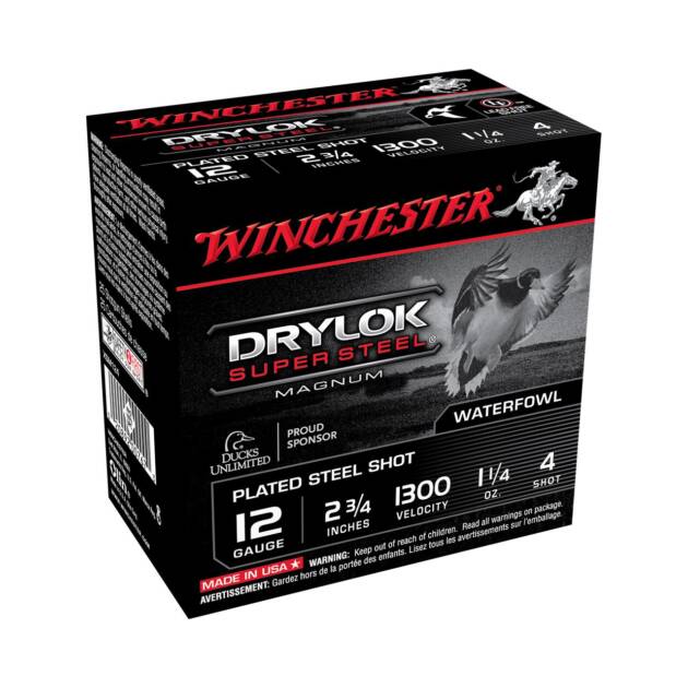 Winchester Ammo XSM124 Drylock Super Steel Magnum 12 Gauge 2.75" 1 1/4 oz 4 Shot Shotgun Ammo - 25 Rounds - XSM124