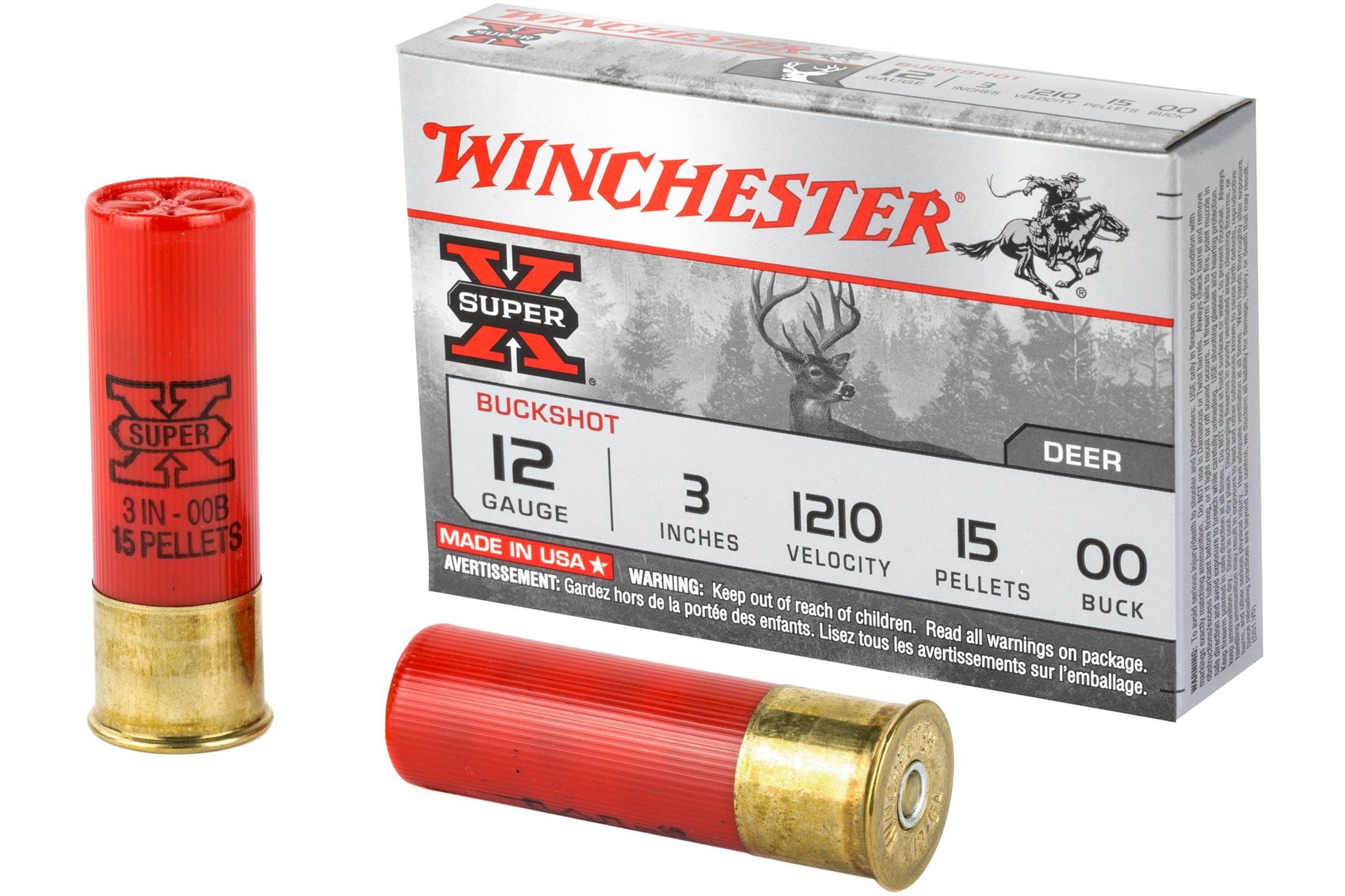 Winchester Ammunition Super-X 12 Gauge 3 00 Buck Buckshot 15 Pellets Shotgun Ammo - 5 Rounds - 20892007031