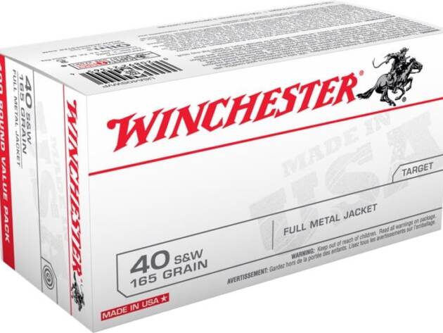 Winchester Ammunition USA 40S&W 165 Grain Full Metal Jacket Handgun Ammo - 100 Rounds - WNUSA40SWVP