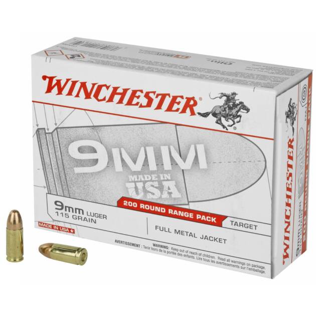 Winchester Ammo USA9W USA 9mm Luger 115 gr Full Metal Jacket (FMJ) Handgun Ammo - 200 Rounds - 97745
