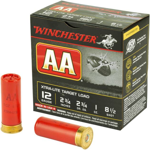 Winchester USA AA Xtra-Lite Target Load 12 Gauge Ammunition 2-3/4 #8.5 Lead Shot 1 oz Shotgun Ammo - 25 Rounds - AAL1285