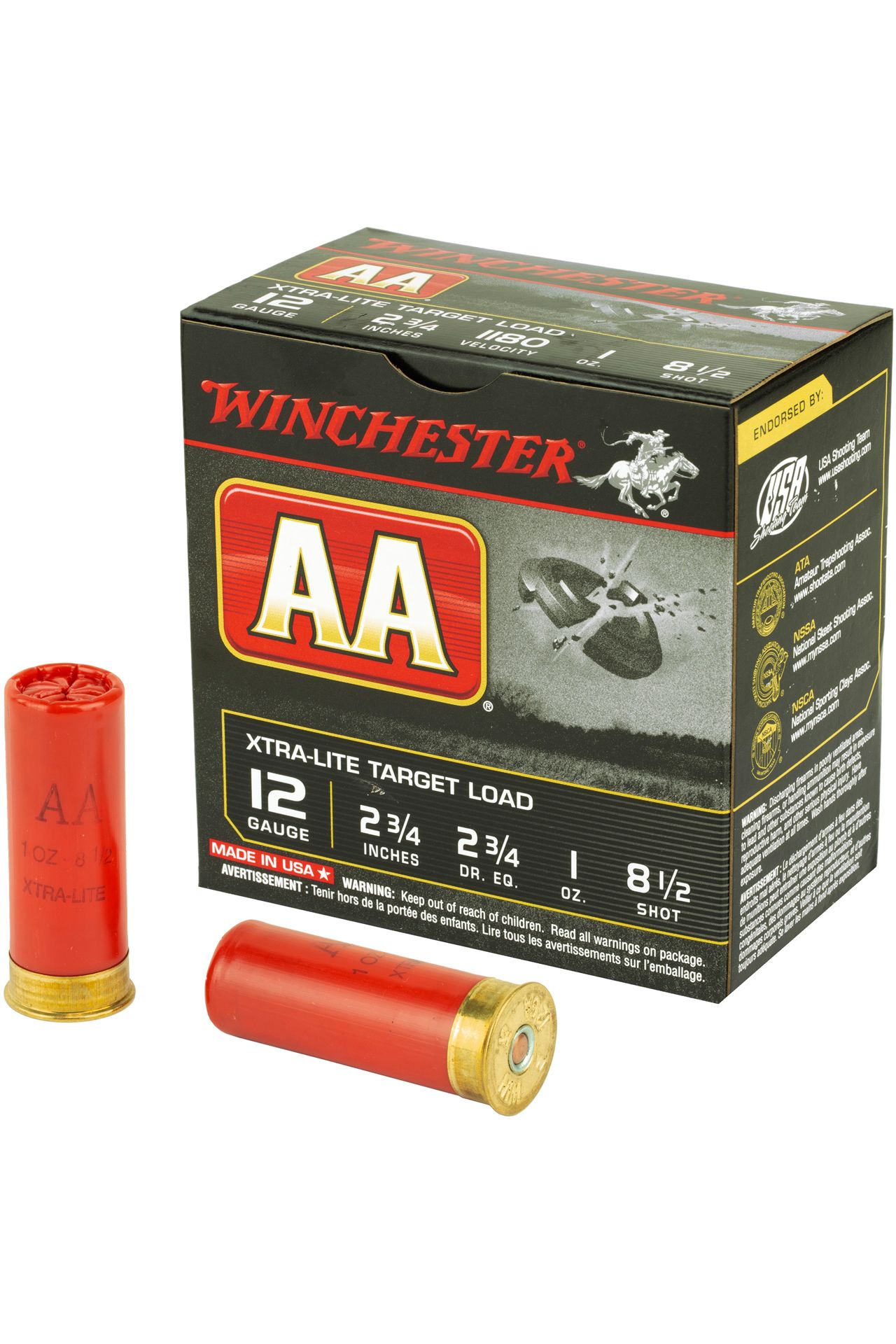 Winchester USA AA Xtra-Lite Target Load 12 Gauge Ammunition 2-3/4 #8.5 Lead Shot 1 oz Shotgun Ammo - 25 Rounds - AAL1285